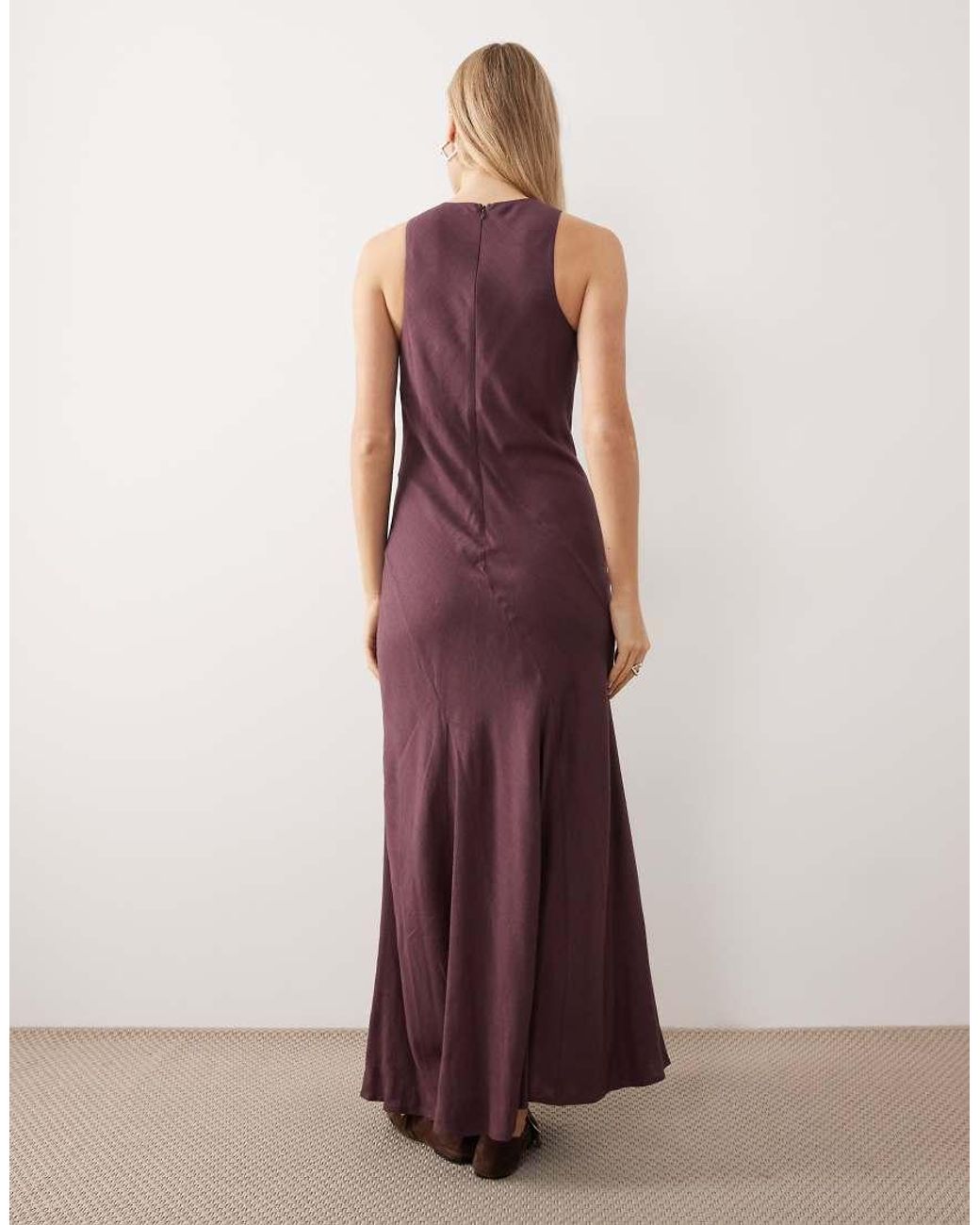ASOS Purple Linen Blend Racer Neck Maxi Sundress With Godets