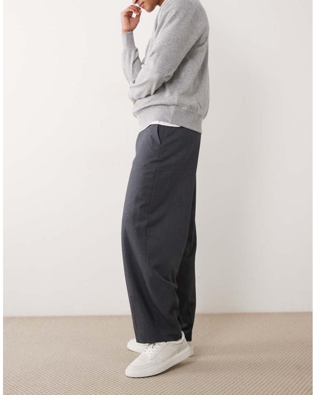 ASOS Gray Tailored Belted Denim Look Wide Barrel Pants for men