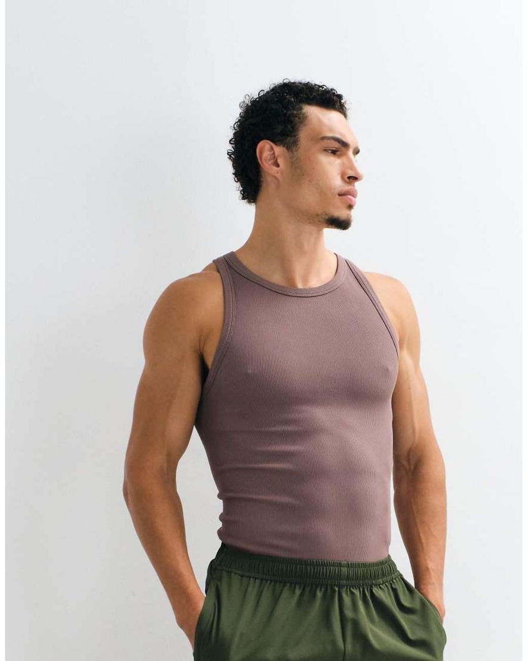 4505 Green Icon Seamless Ribbed Slim Fit Tank for men
