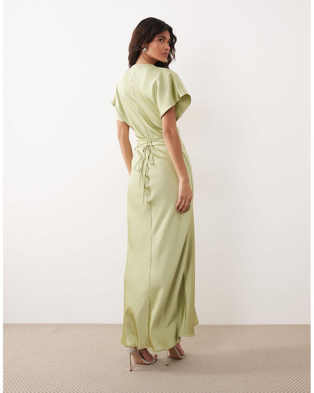 gina tricot green dress Batwing Plunge Satin Maxi in Ecom Style:AP1D106464