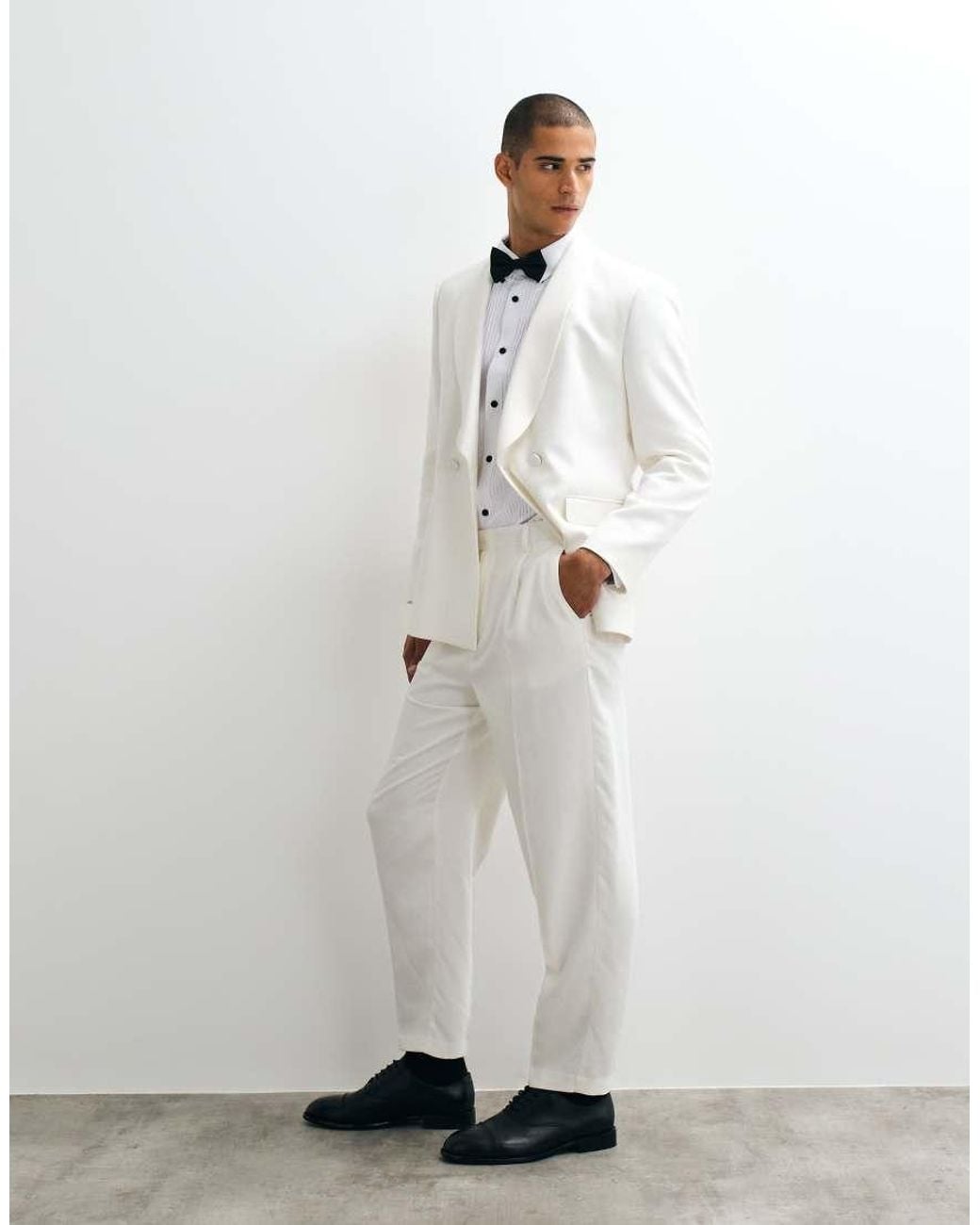 ASOS White Relaxed Tapered Tuxedo Suit Pants for men