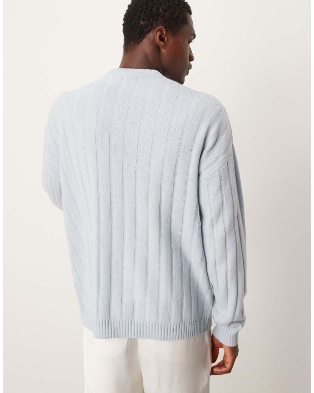 ASOS Blue Relaxed Knitted Lambswool Wide Rib Jumper for men