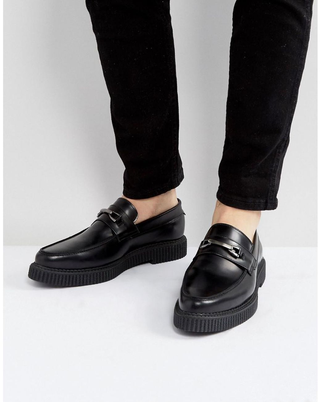 ASOS Loafers In Black Leather With Black Creeper Sole for Men Lyst