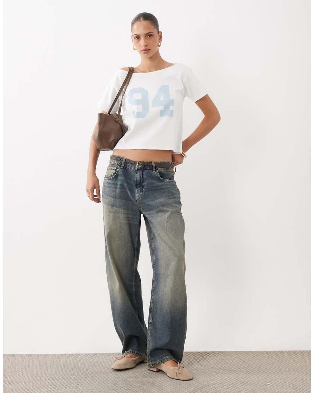 Cotton On White Sporty Off Shoulder Graphic Tee
