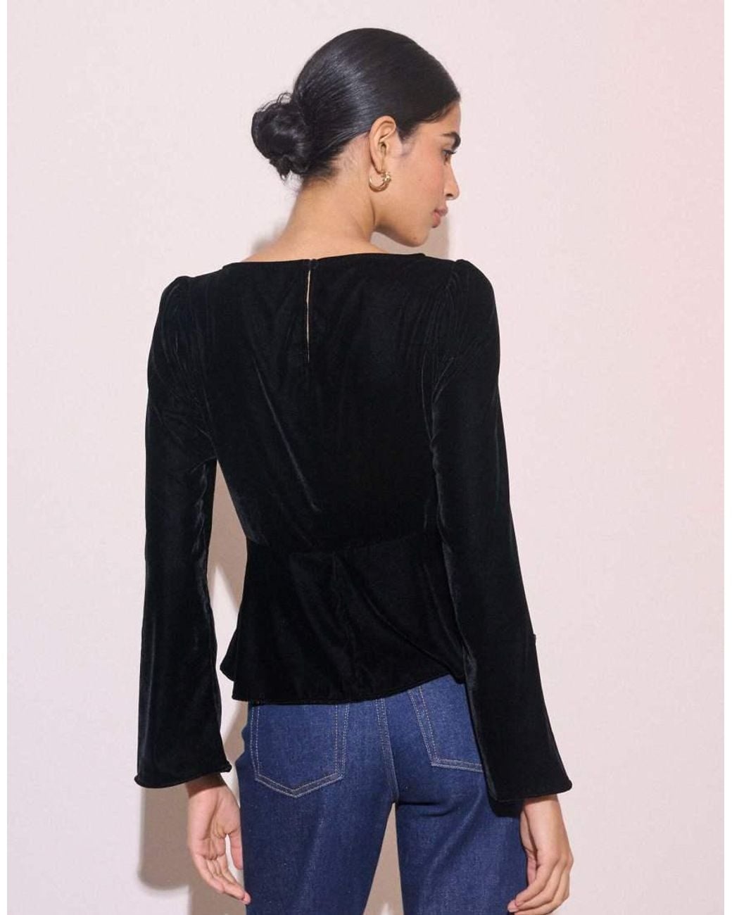 Nobody's Child Blue Fluted Sleeve Velvet Eva Top