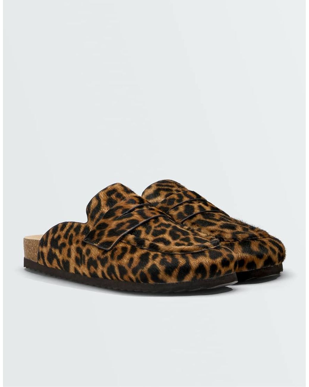 Oysho Brown Animal Print Split-Leather Mules