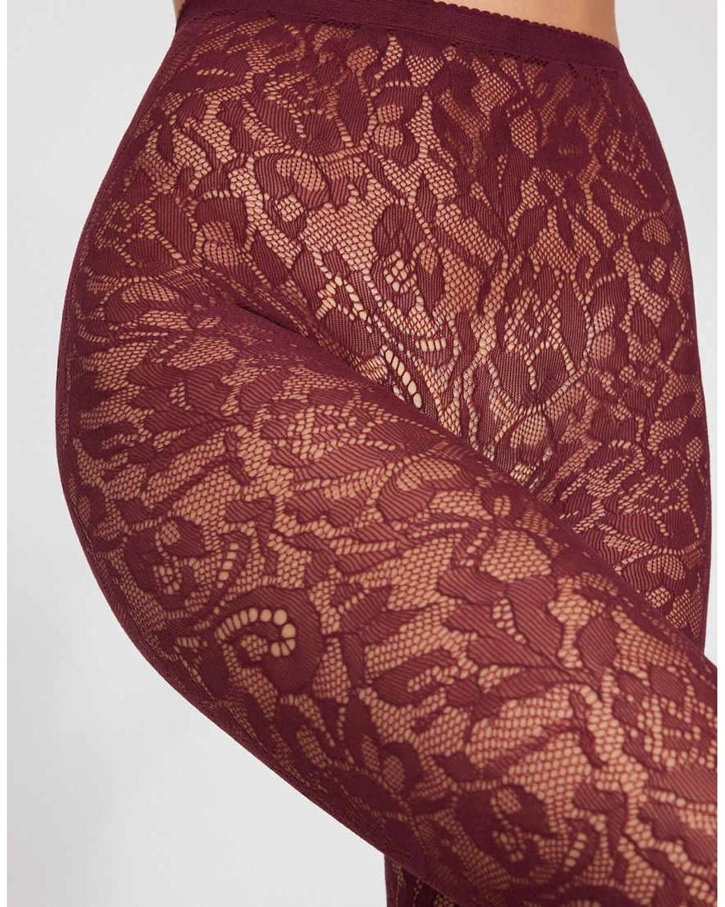 Tezenis Red Floral Lace Fishnet Tights