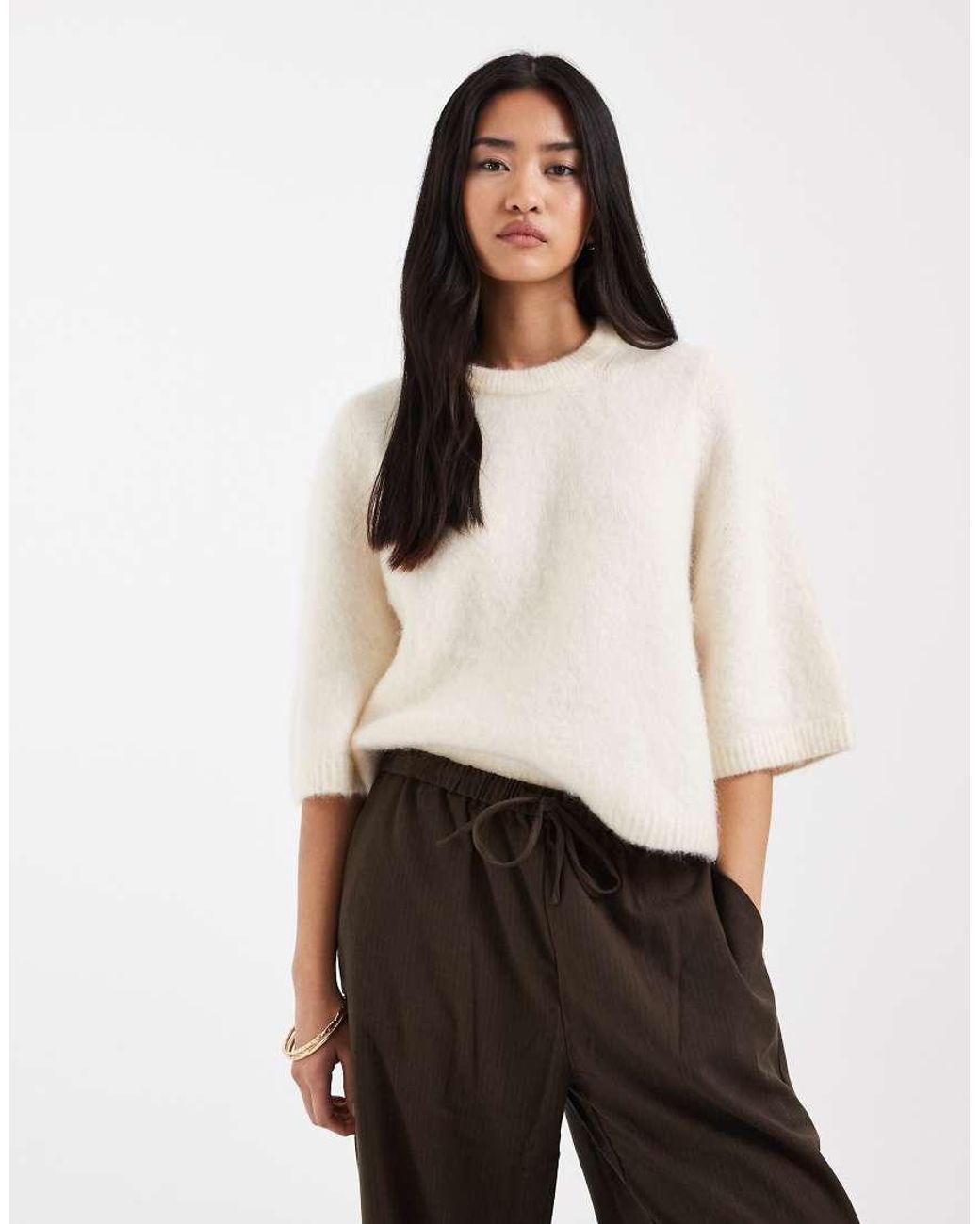 & Other Stories Natural Mohair And Wool Mix Short Sleeve Boxy Sweater