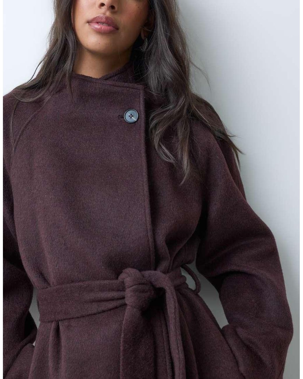 ASOS Blue Formal Longline Waterfall Coat With Wool