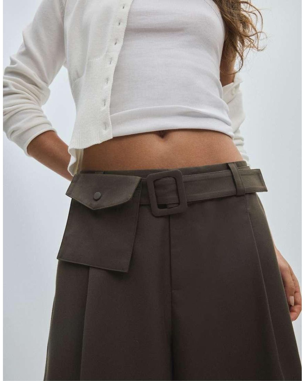 Stradivarius Brown Smart Bermuda Shorts With Belt Detail