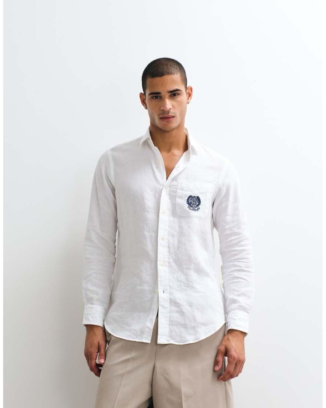 Polo Ralph Lauren White Wimbledon Capsule Crest Embroidered Pocket Linen Shirt for men