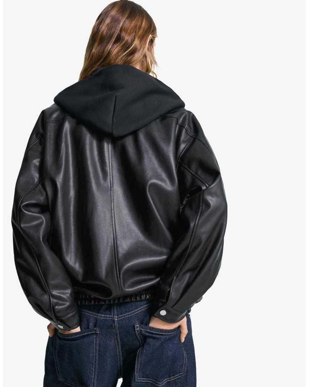 Bershka Black Oversize Faux Leather Jacket