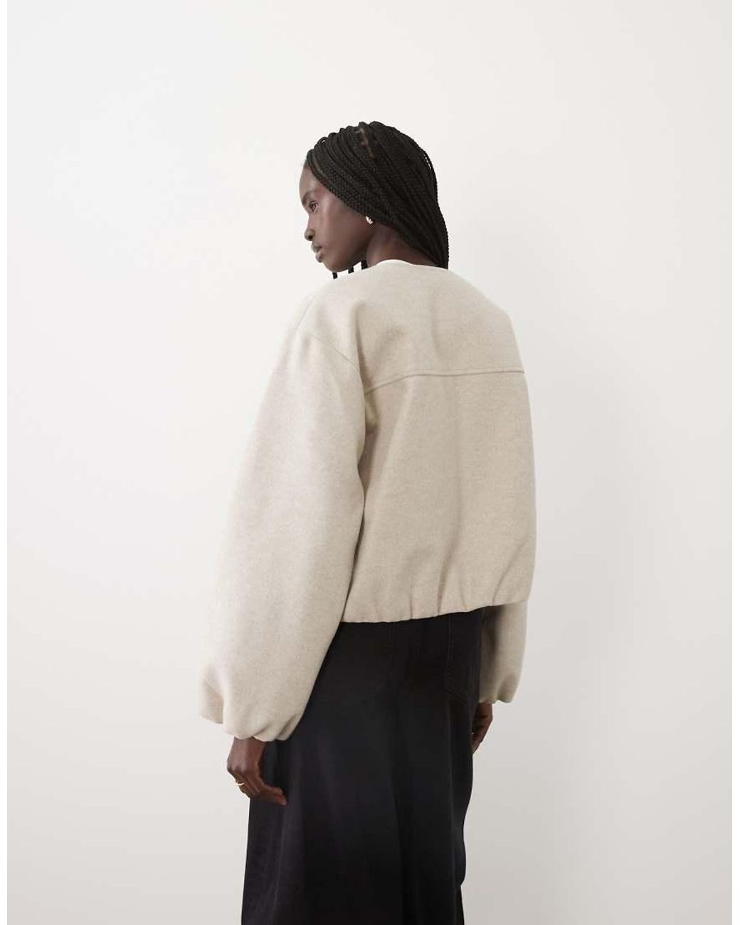 Vila Natural Textured Clean Collarless Bomber Jacket