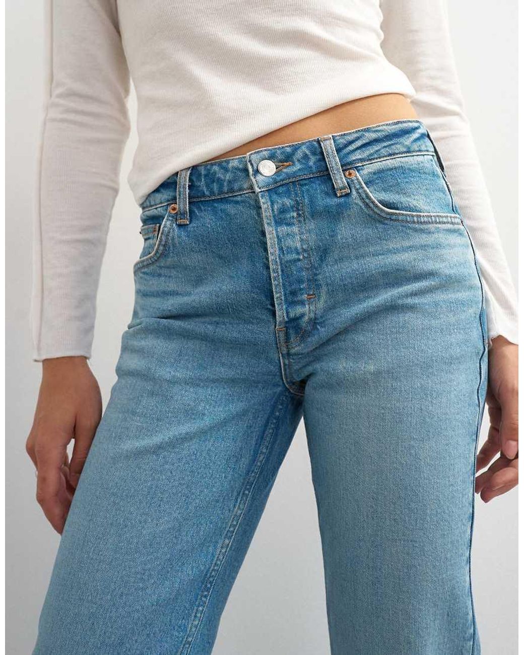 TOPSHOP Blue X Cara Mid Rise Slim Straight Jeans