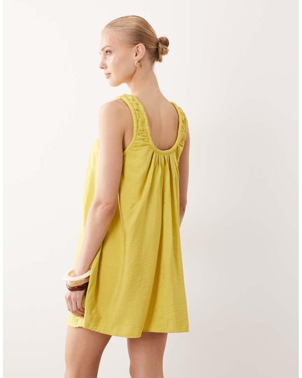ASOS Yellow Scoop Ruched Neck Mini Sundress