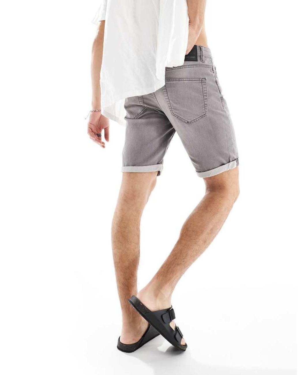 Only & Sons Gray Jog Denim Shorts for men