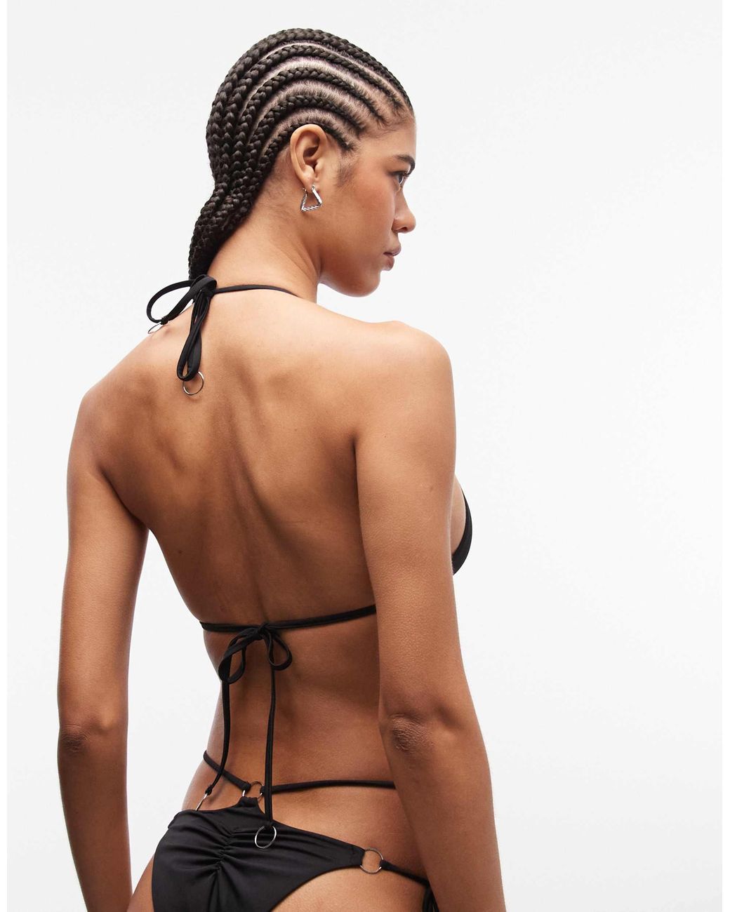 ASOS Black Ari High Apex Triangle Cut Out Bikini Top With Hoop Hardware Detail