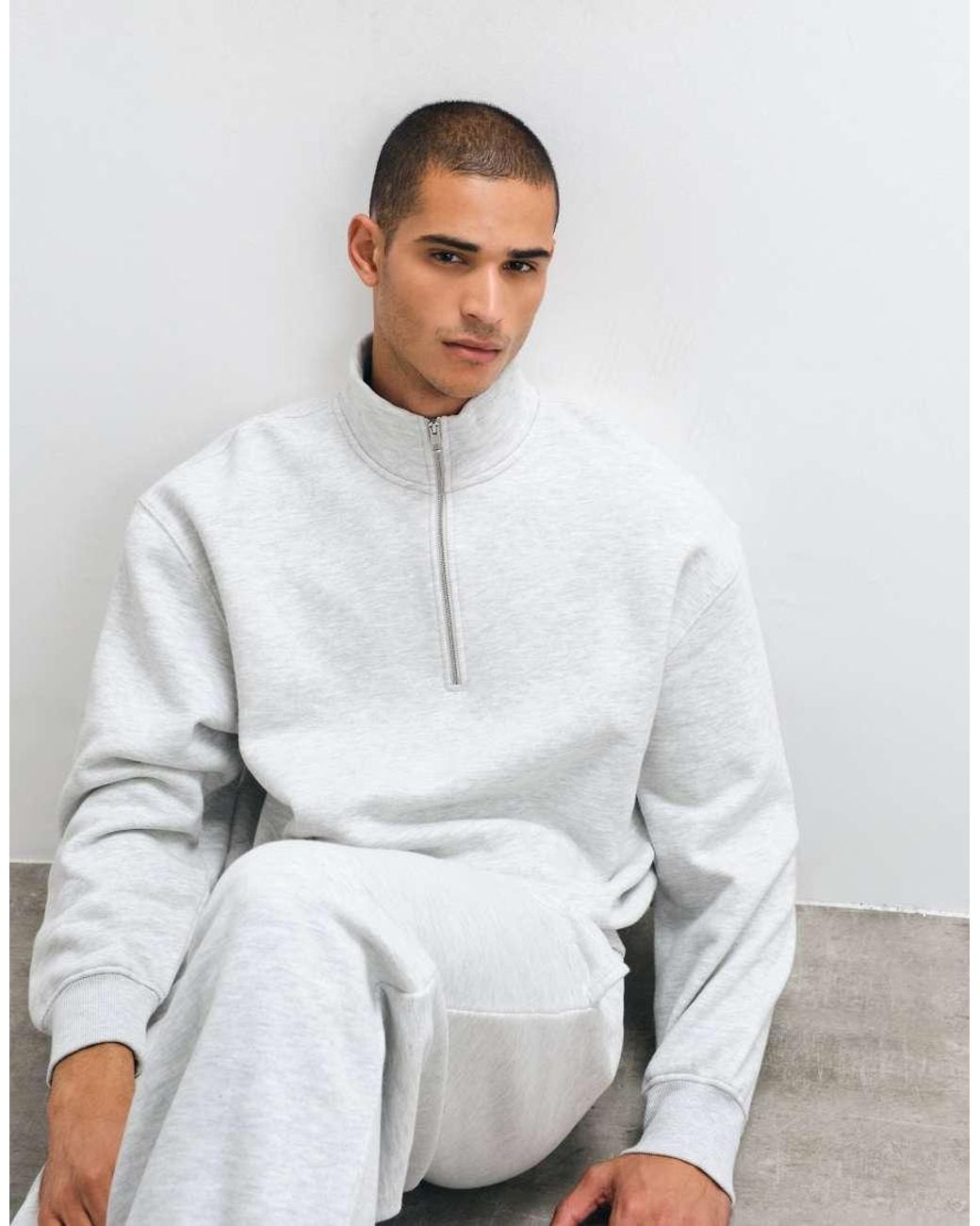 4505 White Rest Day 400Gsm Heavyweight Cotton Boxy 1/4 Zip Sweat for men