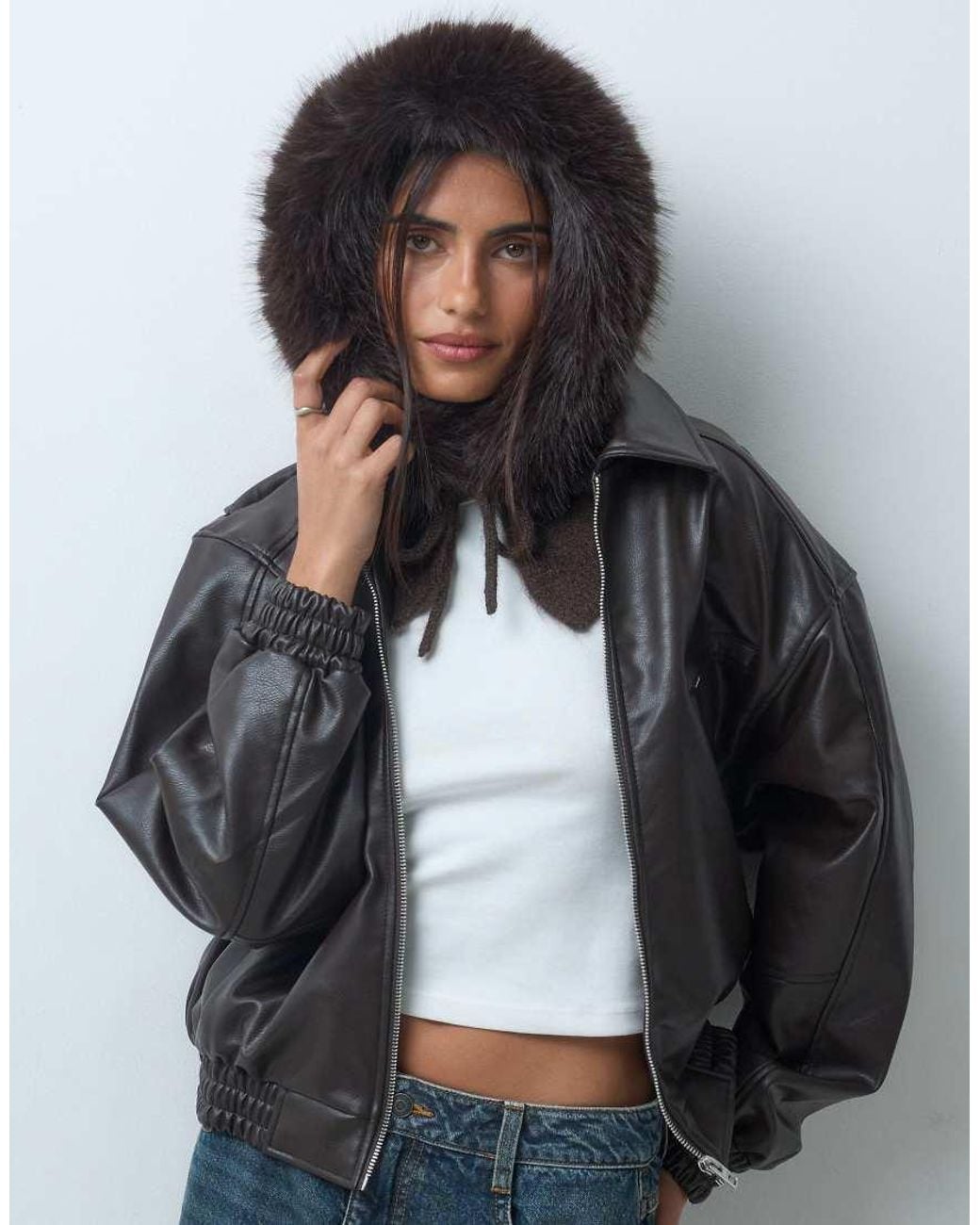 Gina Tricot Gray Knitted Hood With Faux Fur Trim