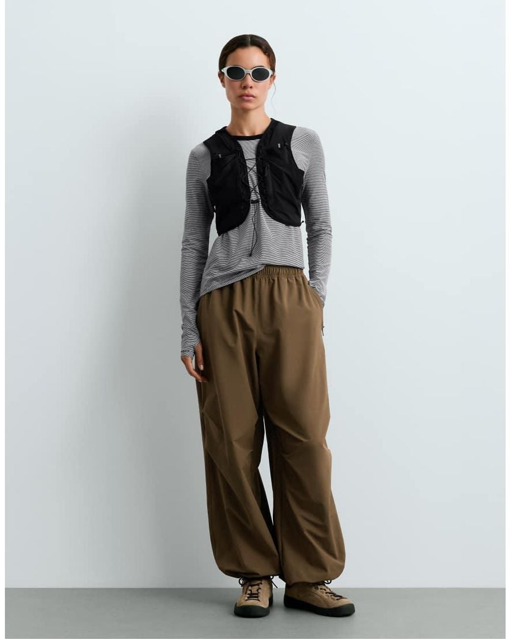 Oysho Black Long-sleeved Striped T-shirt