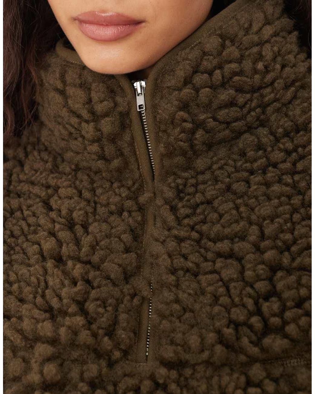ASOS Brown High Pile Borg Half Zip Fleece