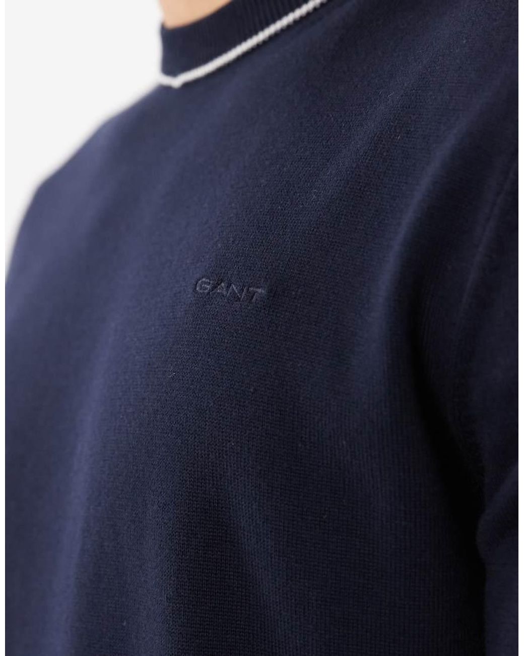 Gant Blue Knit T-Shirt With Embroidered Chest Logo for men