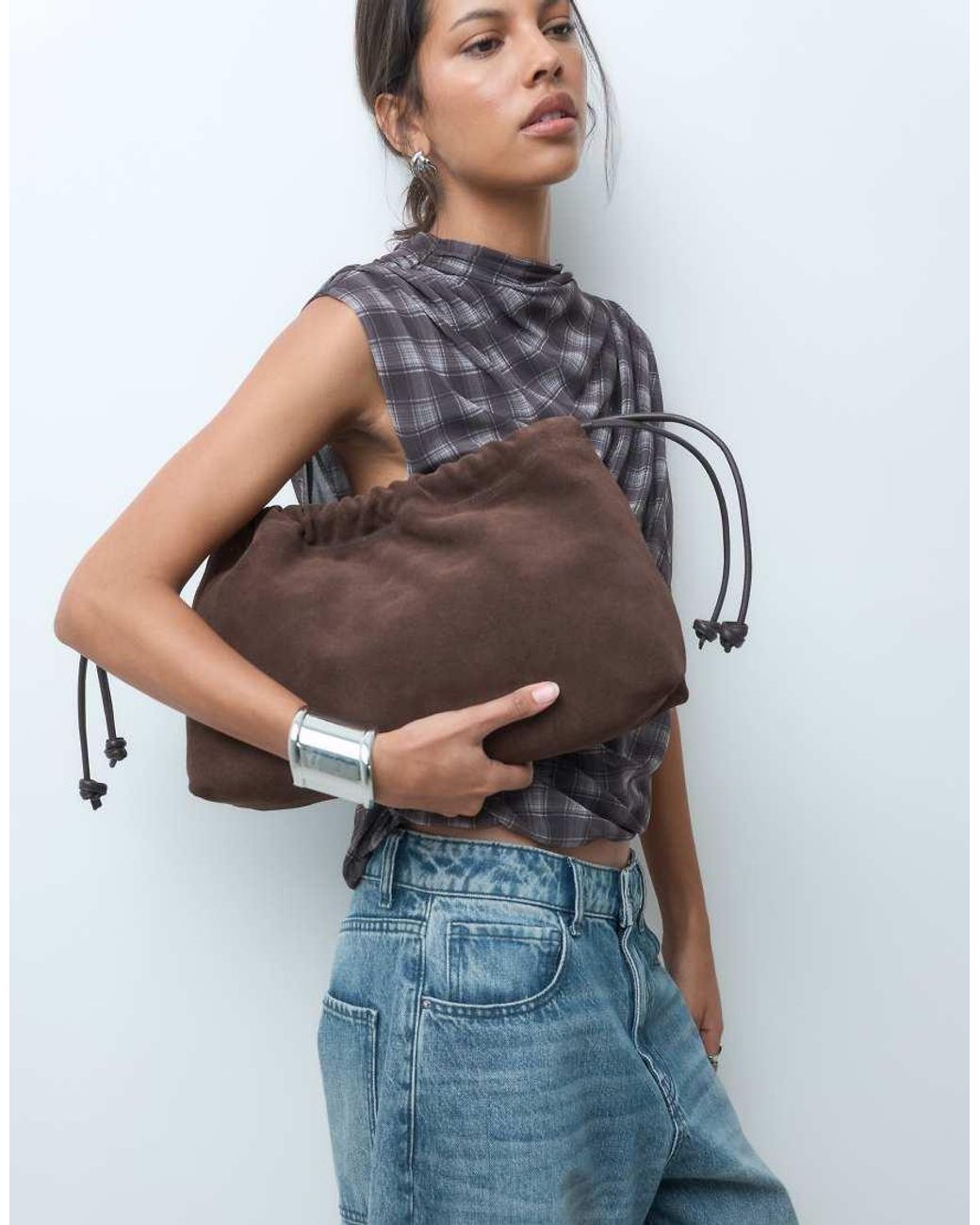 ASOS Blue Suede Pouch Clutch Bag