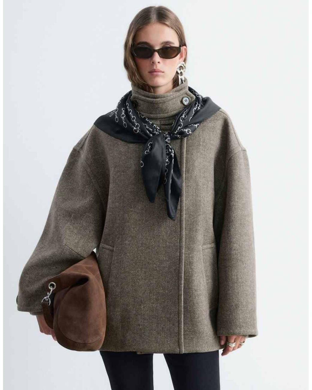 & Other Stories Gray Wool Blend Short Funnel Neck Jacket