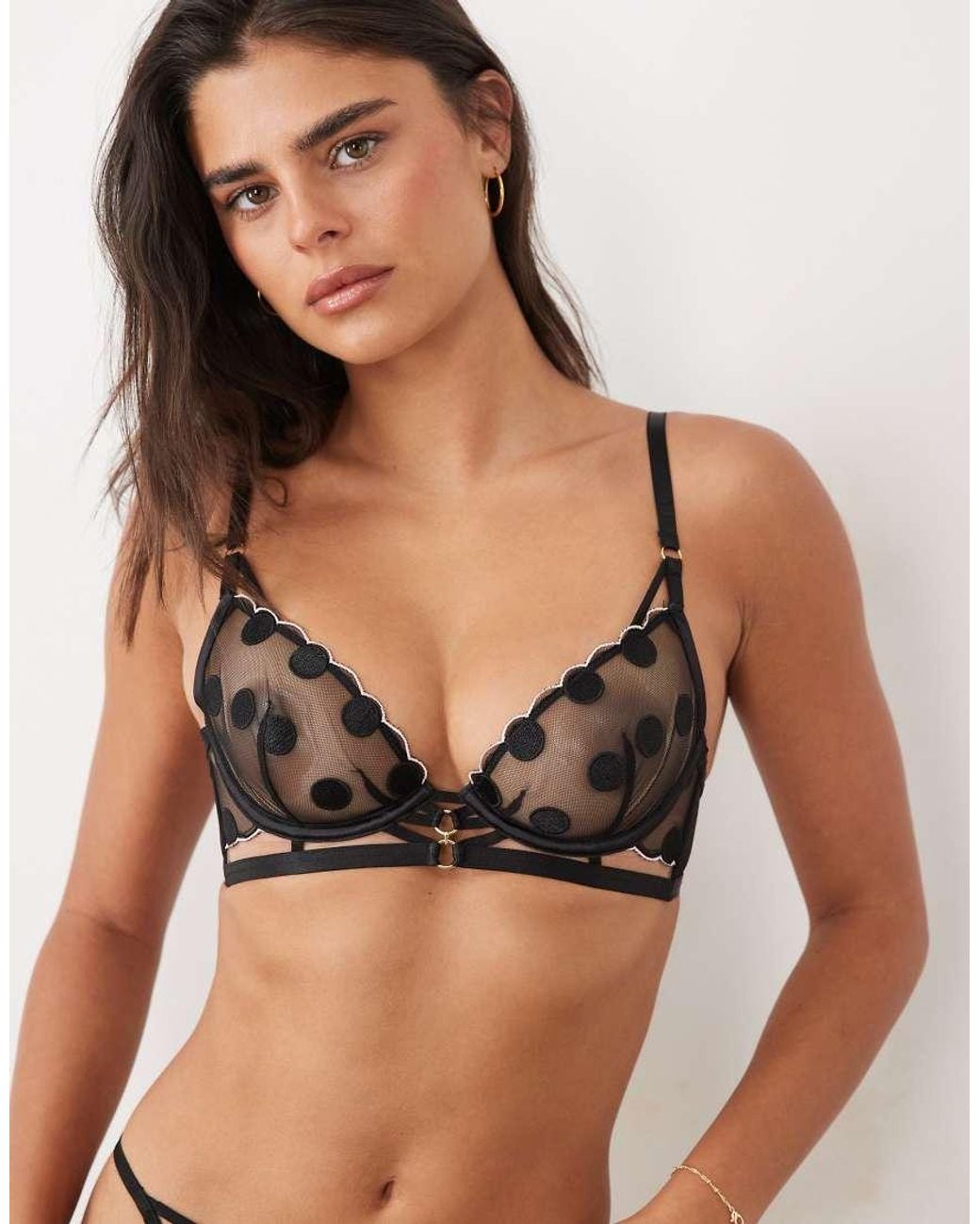 Ann Summers Black Sweetest Spot Embroidery Non Padded Plunge Bra With Scalloped Edge Detail