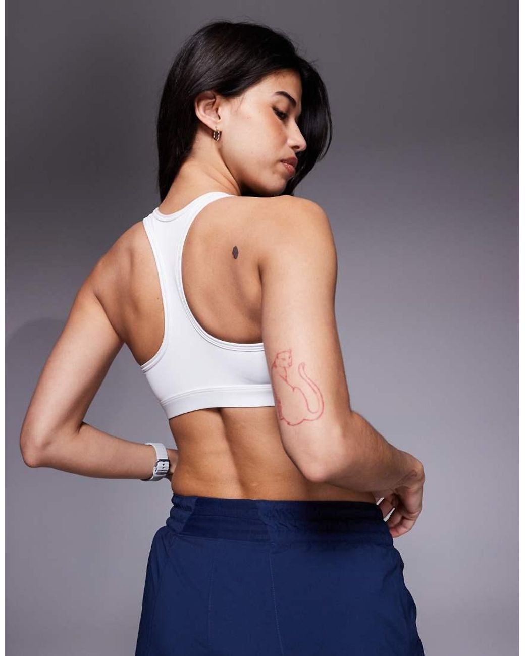 Nike White Swoosh High Support Non-Padded Adjustable Sports Bra