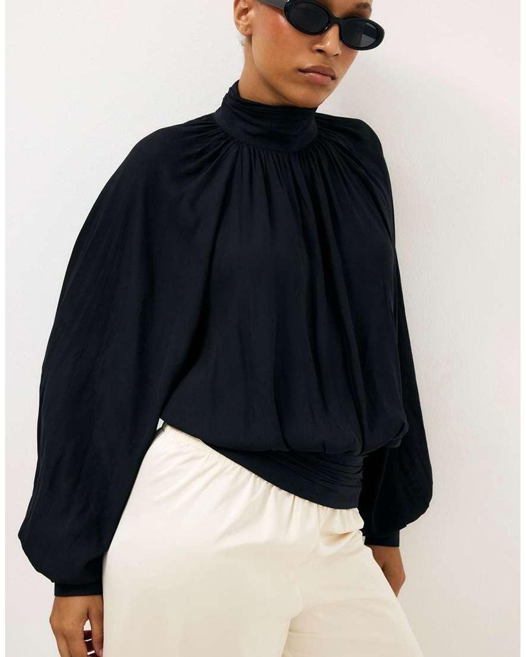NA-KD Blue Balloon Sleeve Open Back Blouse