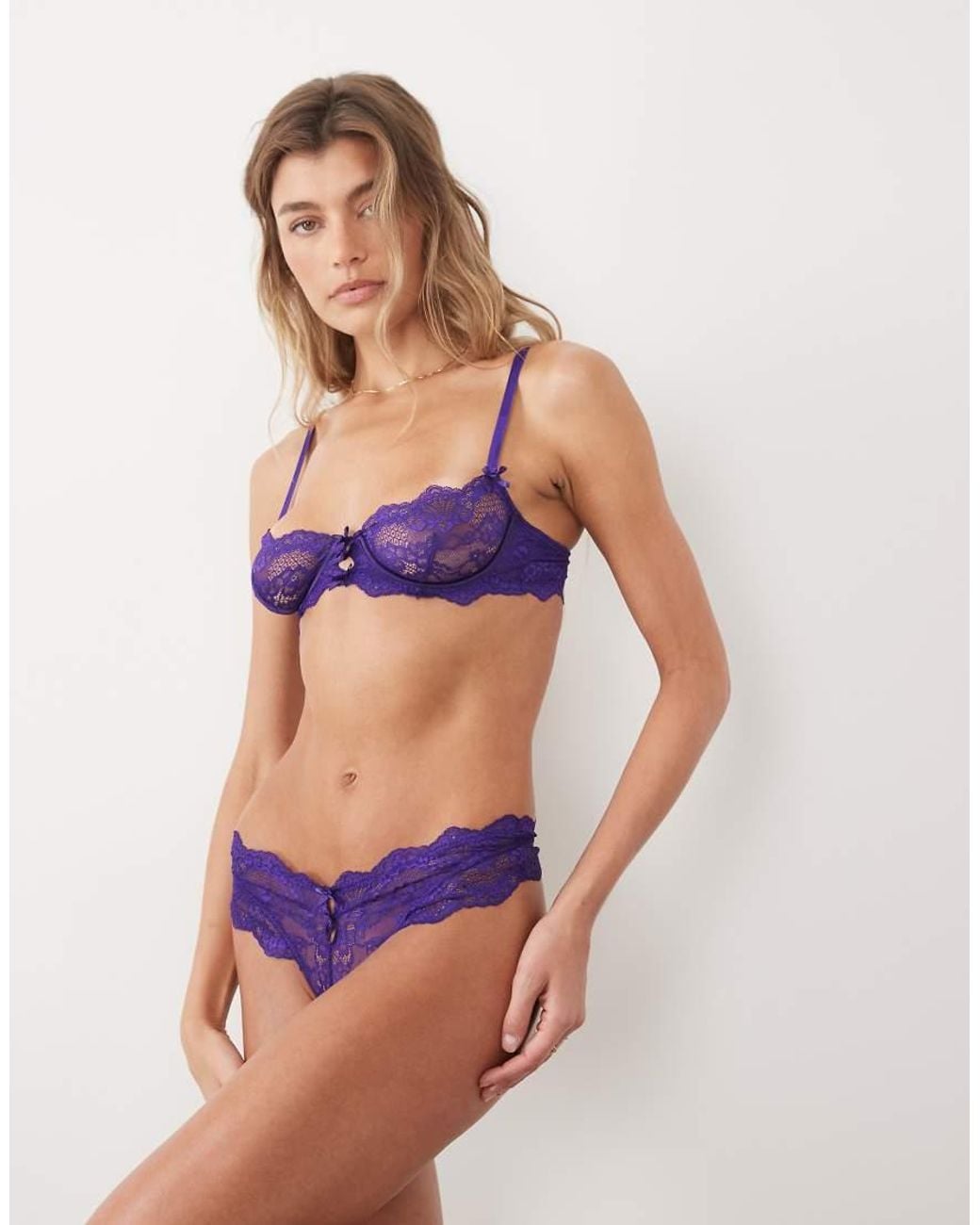 ASOS Blue Kaia Lace Underwired Balcony Bra With Satin Bows