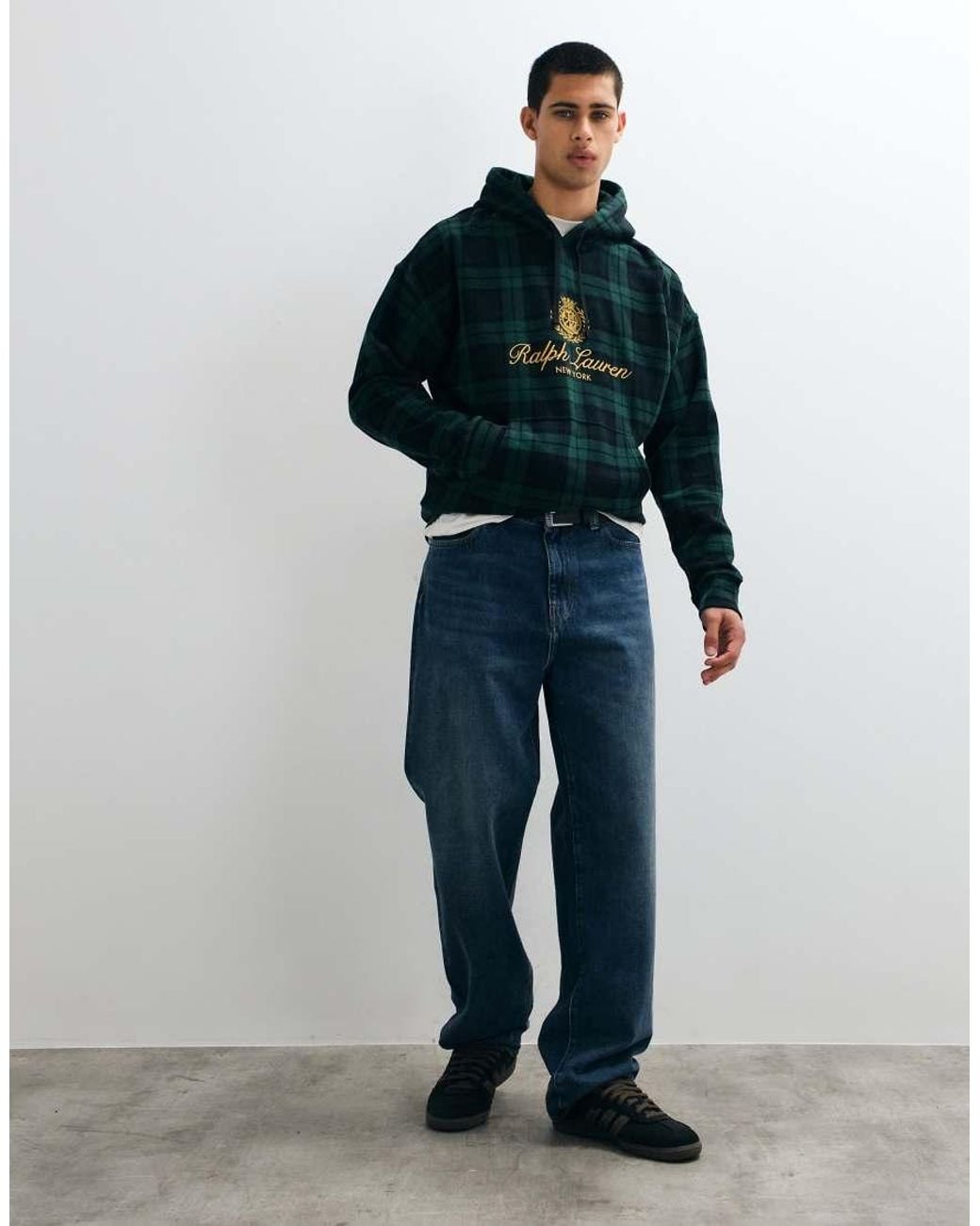 Polo Ralph Lauren Blue Large Icon Crest Plaid Hoodie for men