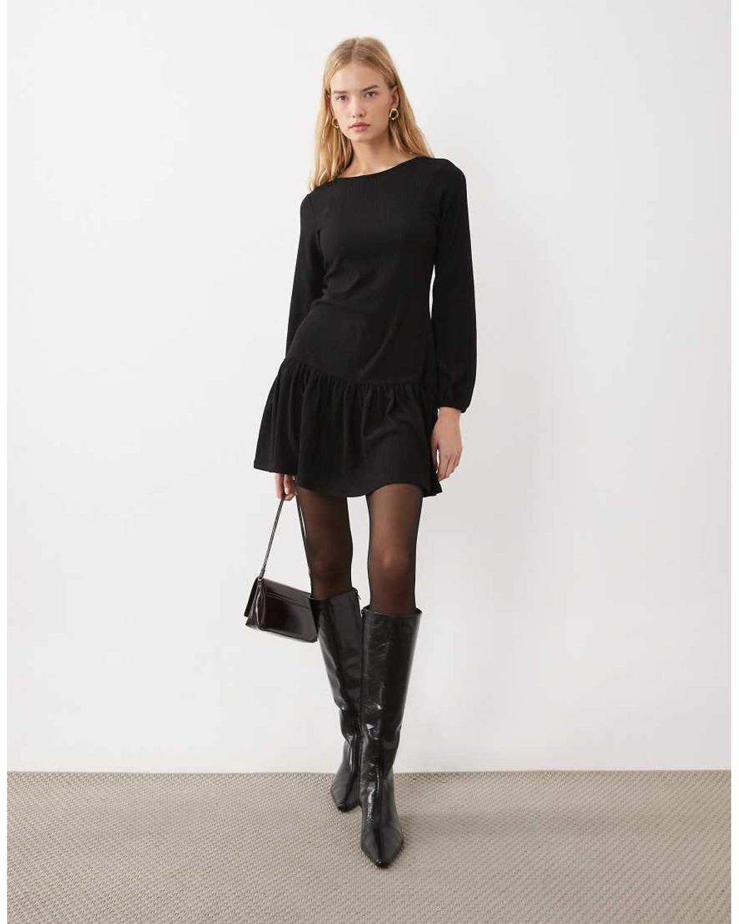 New Look White Long Sleeve Frill Hem Mini Dress