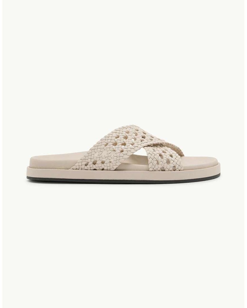 Nobody's Child White Real Leather Woven Cross Strap Sliders