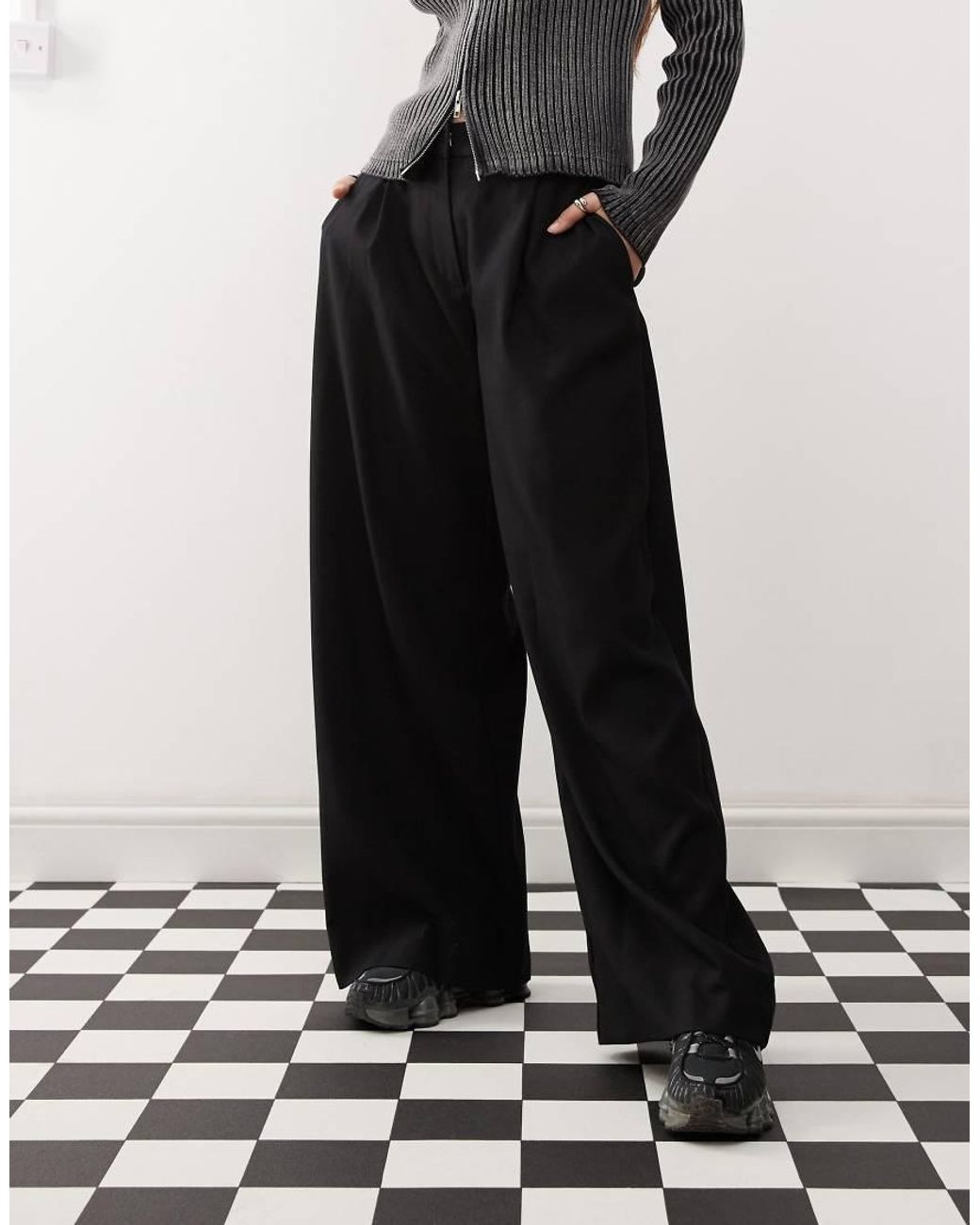Weekday White Dara Low Waist Wide Leg Pants With Front Pleats