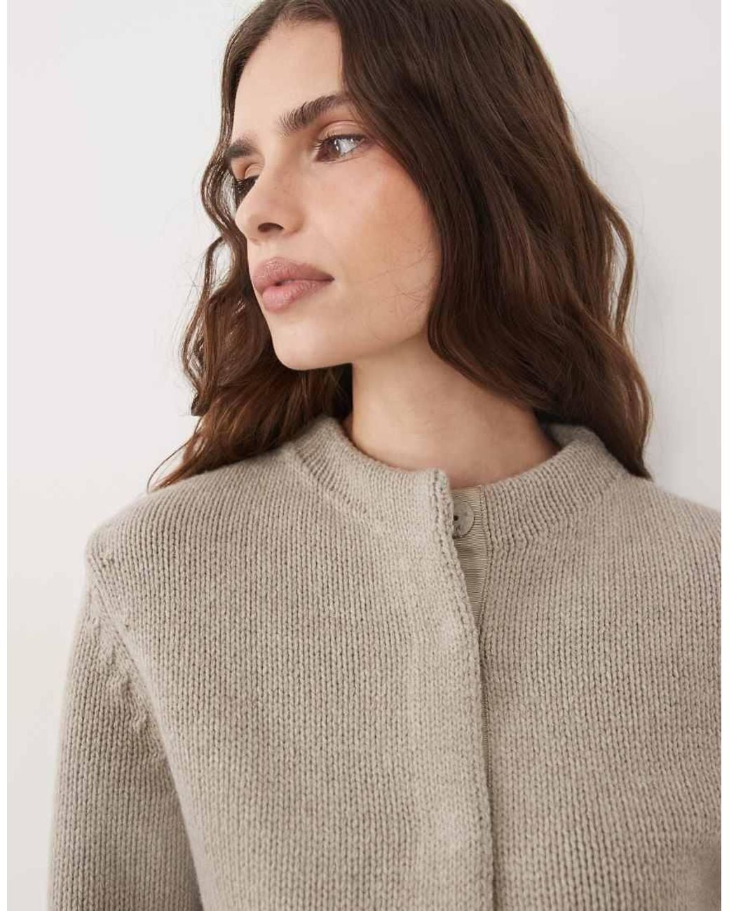 ARKET Natural Pure Wool Funnel Neck Cardigan