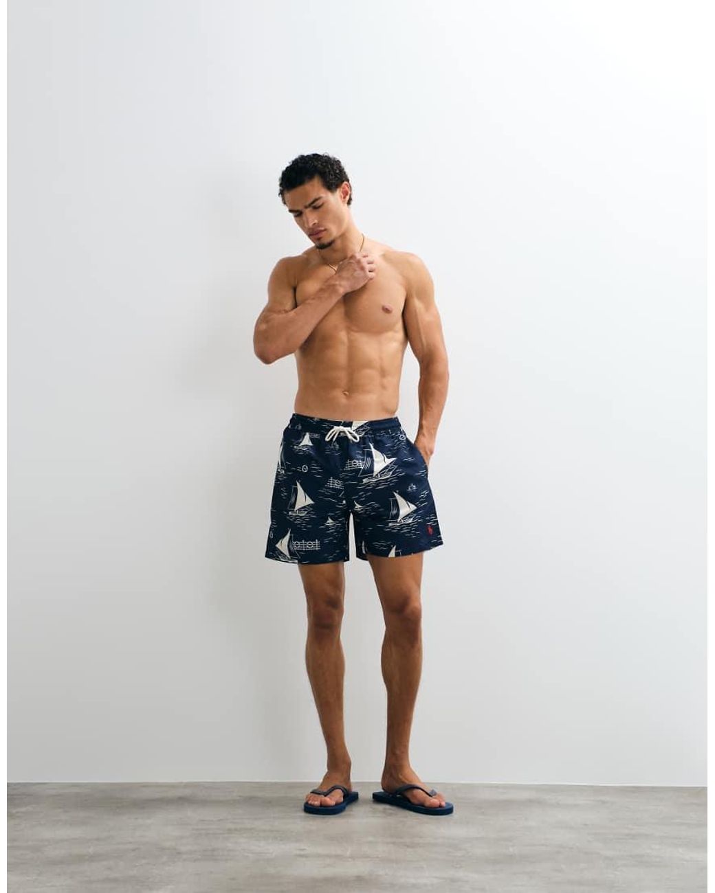 Polo Ralph Lauren Blue Traveller Swim Trunks Sail Boat Print for men