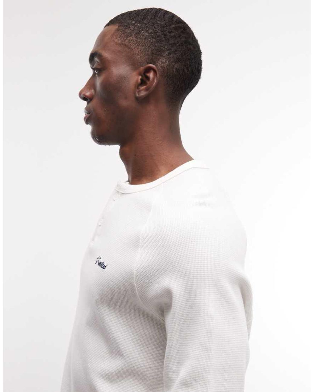 Prohibited White Long Sleeve Henley Neck T-shirt for men