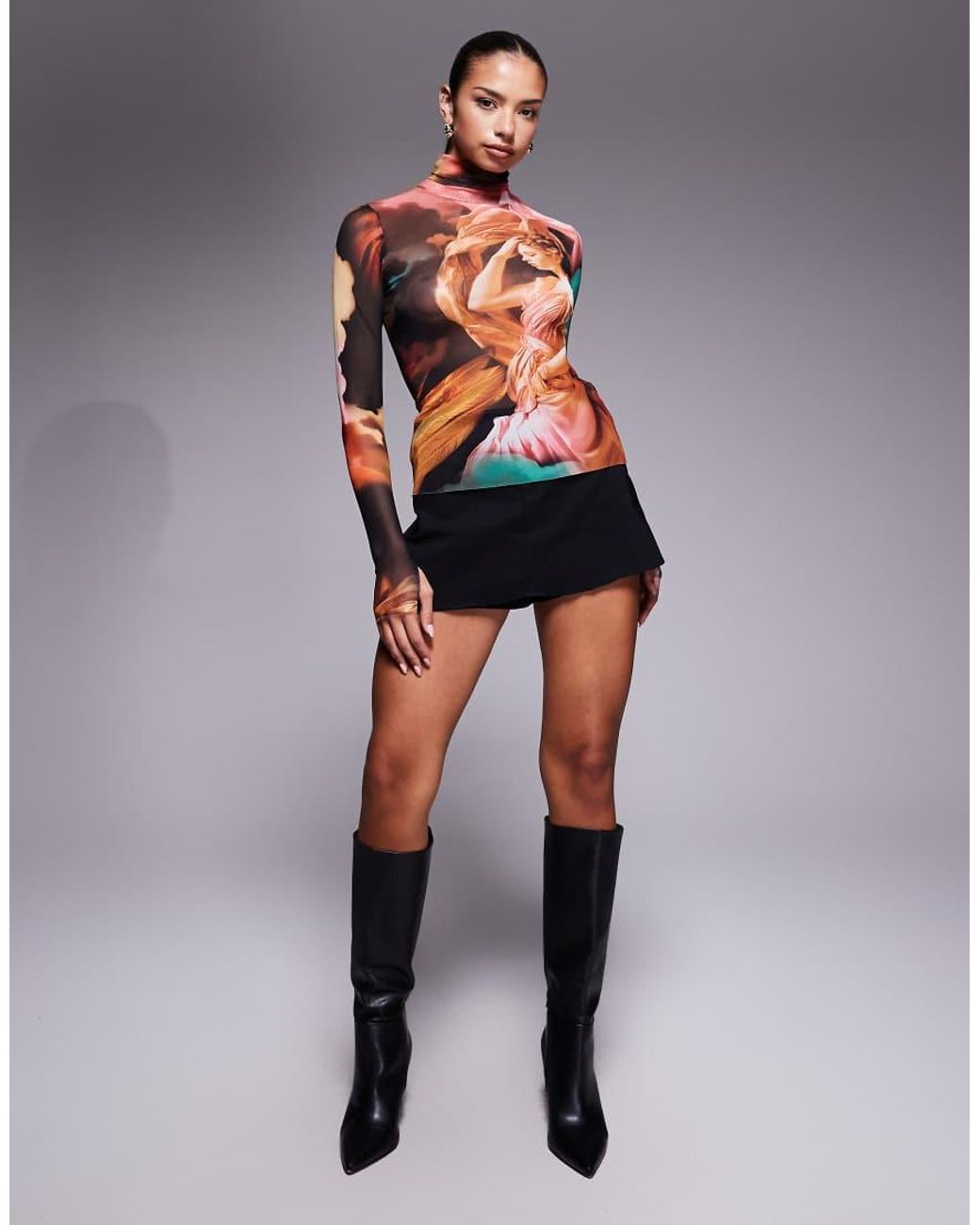 AFRM Gray Roll Neck Long Sleeve Top