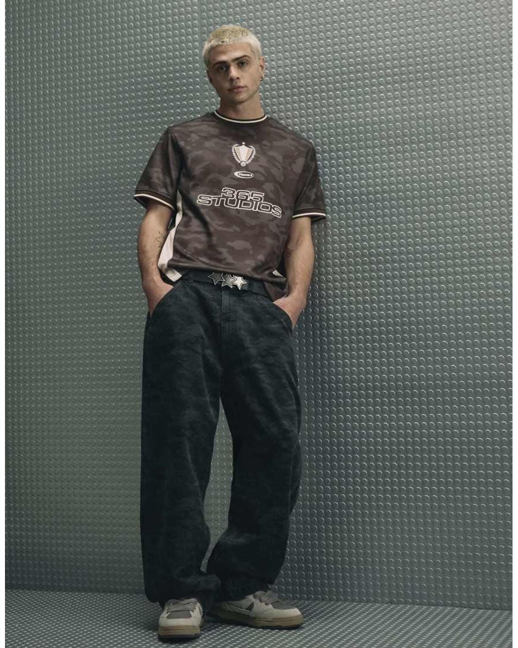 River Island Gray Camo Baggy Fit Jeans for men