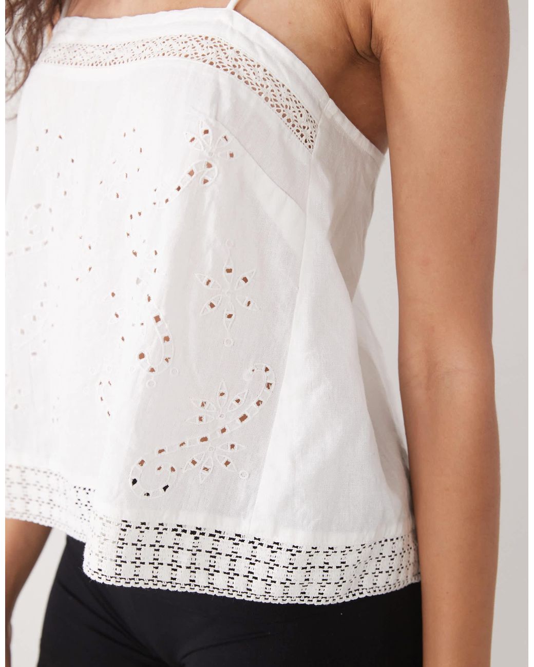 Collusion White Open Back Crochet Patch Work Cami Top