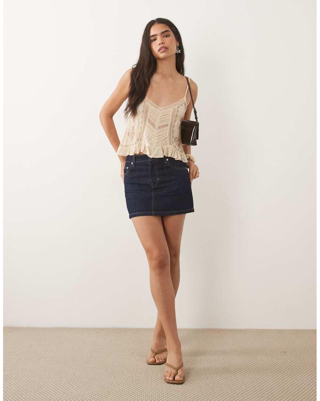 Mango Blue Strappy Cami Top With Beading Detail