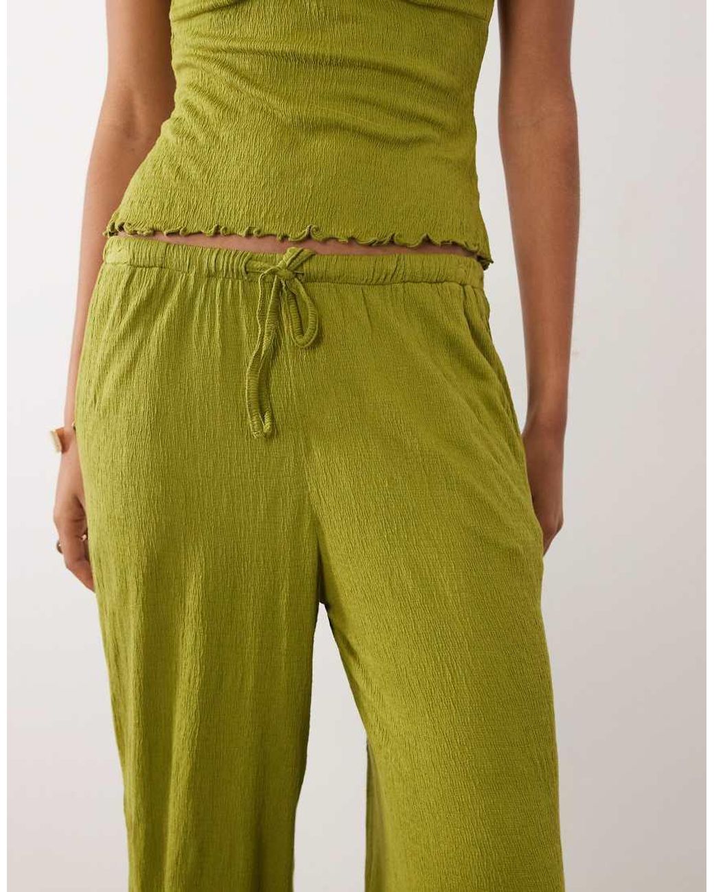 ASOS Green Crinkle Wide Leg Drawstring Pants
