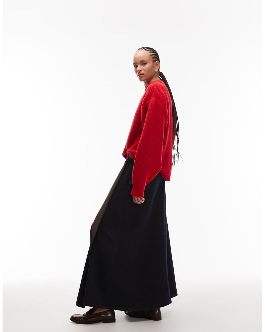 ASOS Red Denim Hanky Hem Skirt