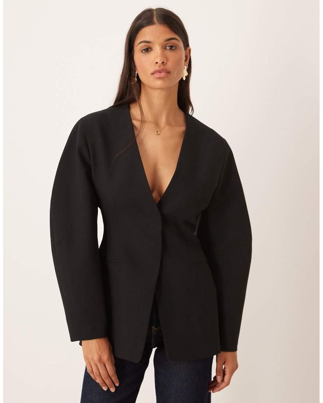 ASOS Black Collarless Cinch Waist Blazer