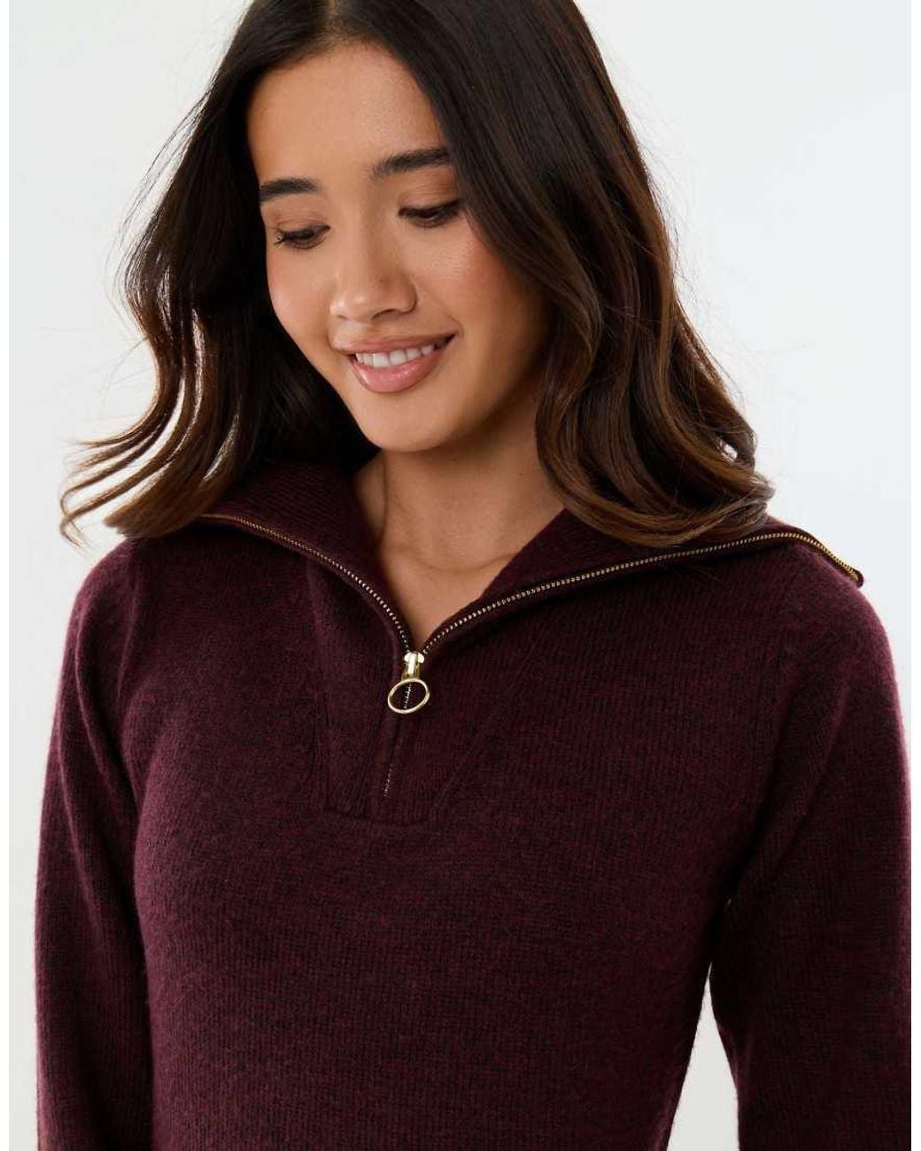 Threadbare Red Quarter Zip Brushed Knit Mini Dress