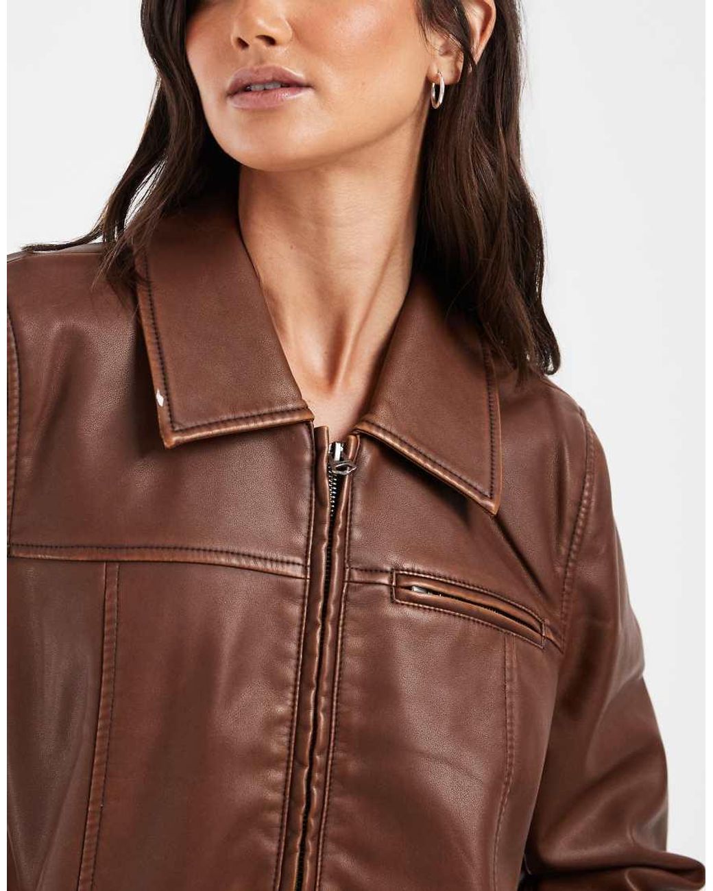 Hollister Brown Fitted Faux Leather Jacket