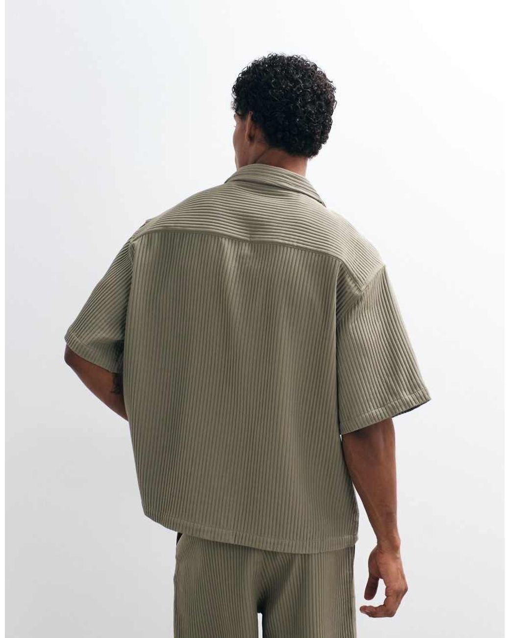 ASOS Green Co-Ord Oversized Revere Plisse Shirt for men
