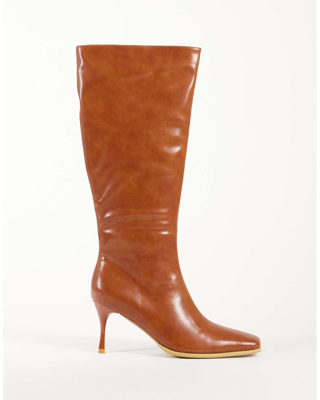 Glamorous Brown Square Toe Heeled Knee Boots